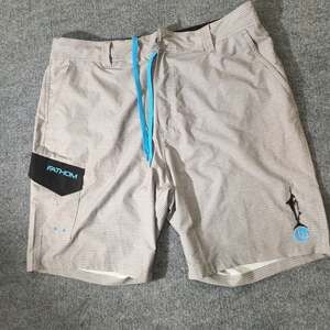 Fathom Mens Size 40 Tournament Quality Offshore Board Shorts Grey Striped